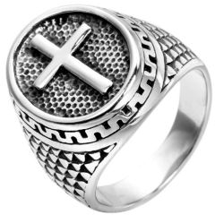 ***COI Titanium Black Gold Tone/Silver Cross Ring-01655BB