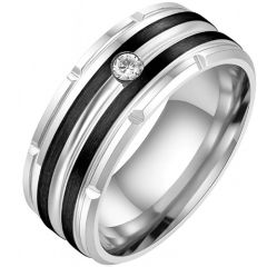***COI Titanium Black/Rose Silver Tire Tread Ring With Cubic Zirconia-01657BB