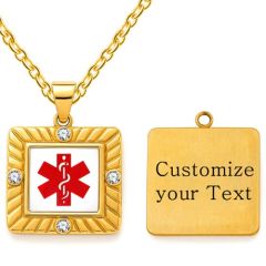 ***COI Gold Tone Titanium Medical Alert Pendant With Cubic Zirconia-01658BB