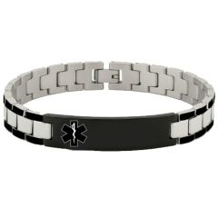 ***COI Titanium Black Silver Medical Alert Bracelet With Steel Clasp(Length: 7.87 inches)-01665BB