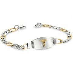 ***COI Titanium Silver/Gold Tone Silver Medical Alert Bracelet With Steel Clasp(Length: 8.27 inches)-01666BB