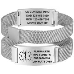 ***COI Titanium Black/Gold Tone/Silver Medical Alert Bracelet With Steel Clasp(Length: 8.27 inches)-01677BB
