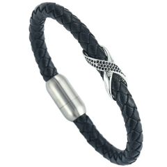 ***COI Titanium Infinity Cubic Zirconia Genuine Leather Bracelet With Steel Clasp(Length: 9.06 inches)-01683BB