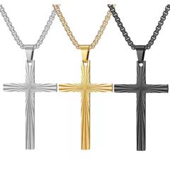 ***COI Titanium Black/Gold Tone/Silver Cross Pendant-01695BB