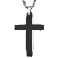 ***COI Titanium Black Silver Cross Pendant-01699BB