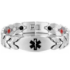 ***COI Titanium Black/Gold Tone/Silver Medical Alert Bracelet With Steel Clasp(Length: 8.27 inches)-01703BB