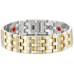 ***COI Titanium Gold Tone Silver/Gold Tone Bracelet With Steel Clasp(Length: 8.66 inches)-01704BB