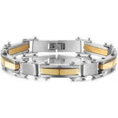 ***COI Titanium Gold Tone/Black Silver Bracelet With Steel Clasp(Length: 8.46 inches)-01705BB