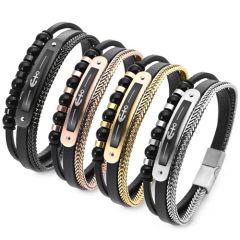 ***COI Titanium Black/Gold Tone/Rose/Silver Anchor Genuine Leather Bracelet With Steel Clasp(Length: 8.27 inches)-01719BB