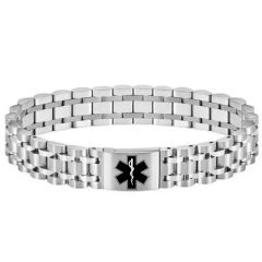 ***COI Titanium Gold Tone/Silver Medical Alert Bracelet With Steel Clasp(Length: 8.66 inches)-01721BB