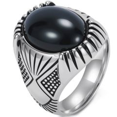 ***COI Titanium Black/Gold Tone/Silver Ring With Black Onyx-01741BB