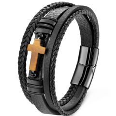 ***COI Black Titanium Tiger Eye Genuine Leather Bracelet With Steel Clasp(Length: 8.27 inches)-01751BB