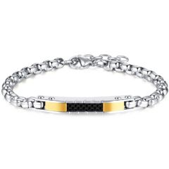 ***COI Titanium Black Gold Tone Silver Bracelet With Steel Clasp(Length: 8.27 inches)-01759BB