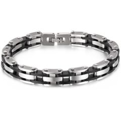 ***COI Titanium Black Silver Bracelet With Steel Clasp(Length: 8.46 inches)-01761BB