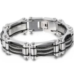 ***COI Titanium Black Silver Bracelet With Steel Clasp(Length: 8.27 inches)-01763BB