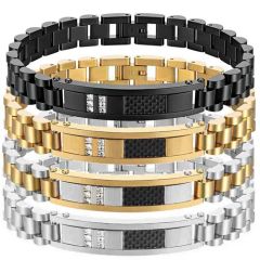 ***COI Titanium Black/Gold Tone/Silver Carbon Fiber Cubic Zirconia Bracelet With Steel Clasp(Length: 8.27 inches)-01765BB
