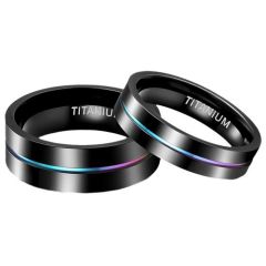 ***COI Black Titanium Rainbow Pride Center Groove Pipe Cut Flat Ring-01767BB