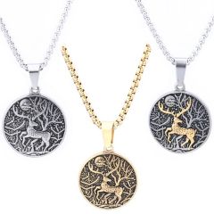 ***COI Titanium Black Gold Tone Silver Deer Forest & Moon Pendant-01770BB