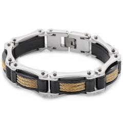 ***COI Titanium Black Gold Tone Silver Wire Bracelet With Steel Clasp(Length: 8.27 inches)-01771BB