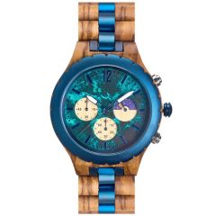 COI Blue Titanium Koa Wood Chronograph Watch With Steel Clasp(Length: 8.50 inches)-01773BB