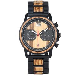 COI Black Titanium Koa Wood Two Counters Watch With Steel Clasp(Length: 8.50 inches)-01777BB