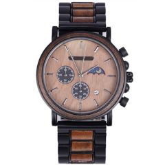 COI Black Titanium Koa Wood Two Counters Watch With Steel Clasp(Length: 8.50 inches)-01778BB