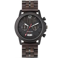 COI Black Titanium Koa Wood Two Counters Watch With Steel Clasp(Length: 8.27 inches)-01781BB