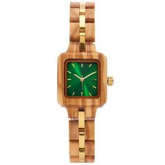 COI Gold Tone Titanium Koa Wood Green Malachite Watch With Steel Clasp(Length: 8.50 inches)-01783BB