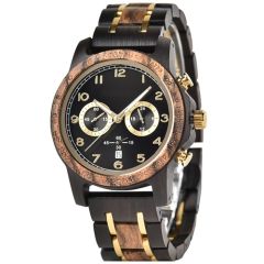 COI Titanium Black Gold Tone Koa Wood Two Counters Watch With Steel Clasp(Length: 7.09 inches)-01787BB