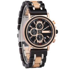 COI Titanium Black Rose Koa Wood Chronograph Watch With Steel Clasp(Length: 8.07 inches)-01791BB