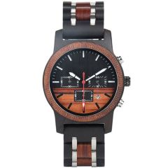 COI Black Titanium Koa Wood Chronograph Watch With Steel Clasp(Length: 8.07 inches)-01792BB
