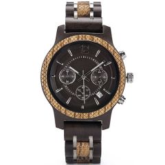 COI Titanium Black Silver Koa Wood Chronograph Watch With Steel Clasp(Length: 8.07 inches)-01794BB