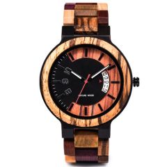 COI Black Titanium Koa Wood Watch With Steel Clasp(Length: 8.07 inches)-01796BB