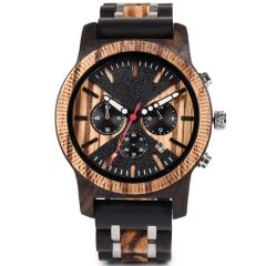 COI Titanium Black Silver Koa Wood Chronograph Watch With Steel Clasp(Length: 8.07 inches)-01797BB