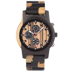 COI Black Titanium Koa Wood Chronograph Watch With Steel Clasp(Length: 8.66 inches)-01803BB