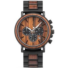COI Black Titanium Koa Wood Chronograph Watch With Steel Clasp(Length: 8.50 inches)-01814BB