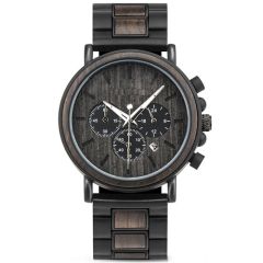 COI Black Titanium Koa Wood Chronograph Watch With Steel Clasp(Length: 8.50 inches)-01815BB