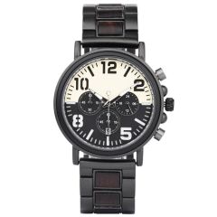 COI Black Titanium Koa Wood Chronograph Watch With Steel Clasp(Length: 8.50 inches)-01816BB