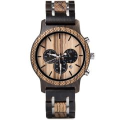 COI Titanium Black Silver Koa Wood Chronograph Watch With Steel Clasp(Length: 8.50 inches)-01823BB