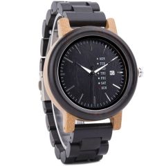 COI Black Titanium Koa Wood Watch With Steel Clasp(Length: 8.50 inches)-01828BB
