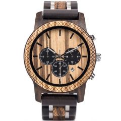 COI Black Titanium Koa Wood Chronograph Watch With Steel Clasp(Length: 8.07 inches)-01835BB