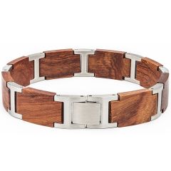 COI Titanium Gold Tone/Silver Koa Wood Bracelet With Steel Clasp(Length: 8.66 inches)-01838BB