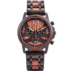 COI Black Titanium Koa Wood Chronograph Watch With Steel Clasp(Length: 8.07 inches)-01842BB