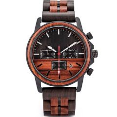 COI Black Titanium Koa Wood Chronograph Watch With Steel Clasp(Length: 8.07 inches)-01846BB