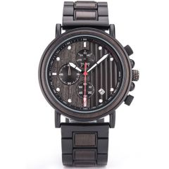 COI Black Titanium Koa Wood Chronograph Watch With Steel Clasp(Length: 8.07 inches)-01851BB