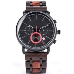 COI Black Titanium Koa Wood Chronograph Watch With Steel Clasp(Length: 8.07 inches)-01852BB
