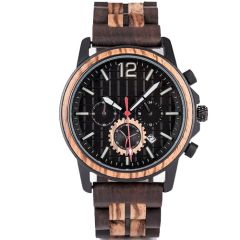 COI Black Titanium Koa Wood Chronograph Watch With Steel Clasp(Length: 8.07 inches)-01853BB