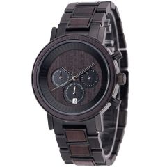 COI Black Titanium Koa Wood Chronograph Watch With Steel Clasp(Length: 8.46 inches)-01857BB