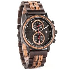COI Black Titanium Koa Wood Two Counters Watch With Steel Clasp(Length: 8.07 inches)-01858BB