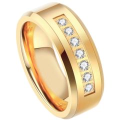 ***COI Gold Tone Titanium Ring With Cubic Zirconia-01862BB